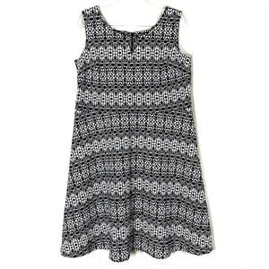 Talbots | Navy White Brocade Sleeveless Polyester Blend A-Line Dress 1X